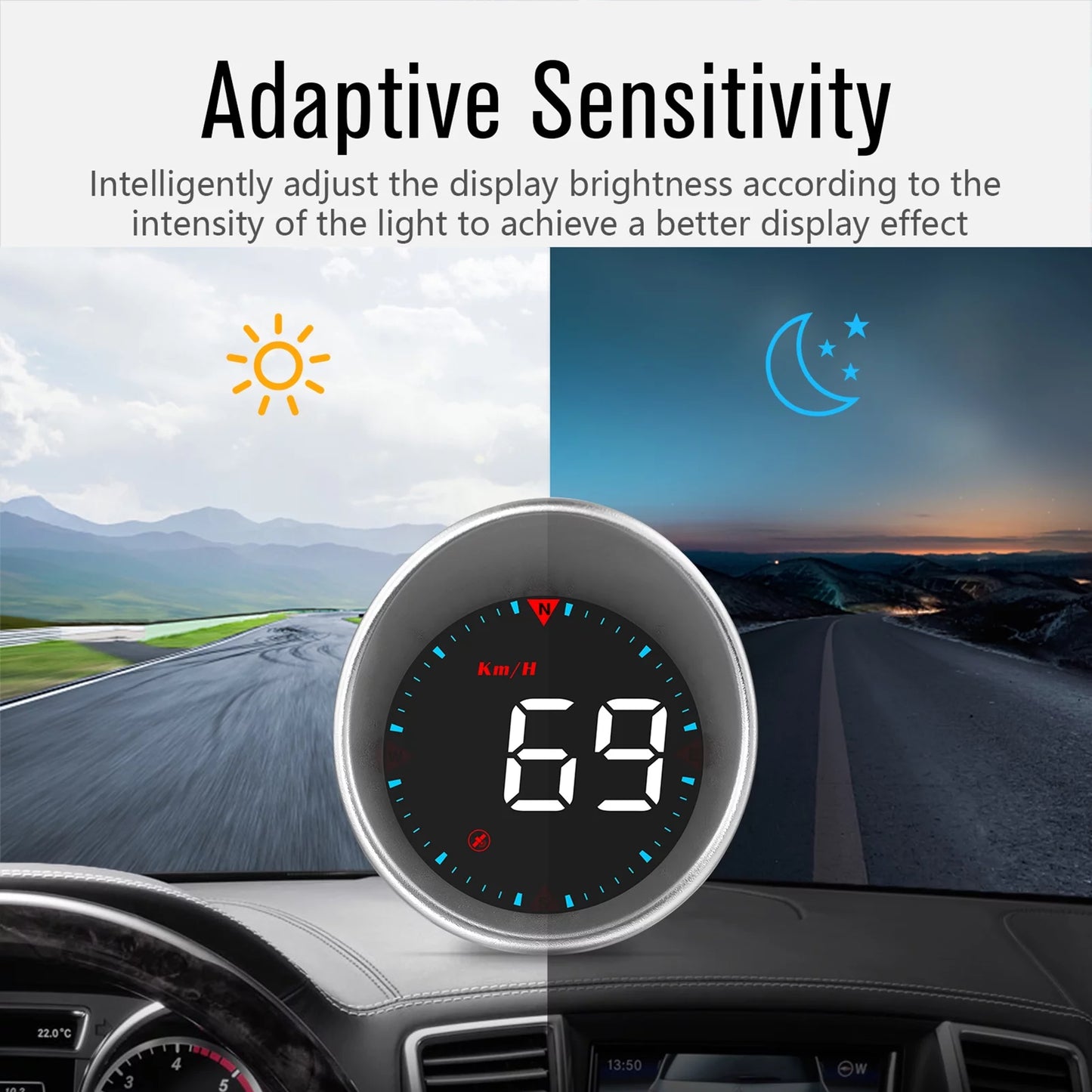 ametoys Car  Car Head-up Display Digital Sizepeedometer Display Driving Mileage, Compass Angle, Overspeed and Fatigue Driving