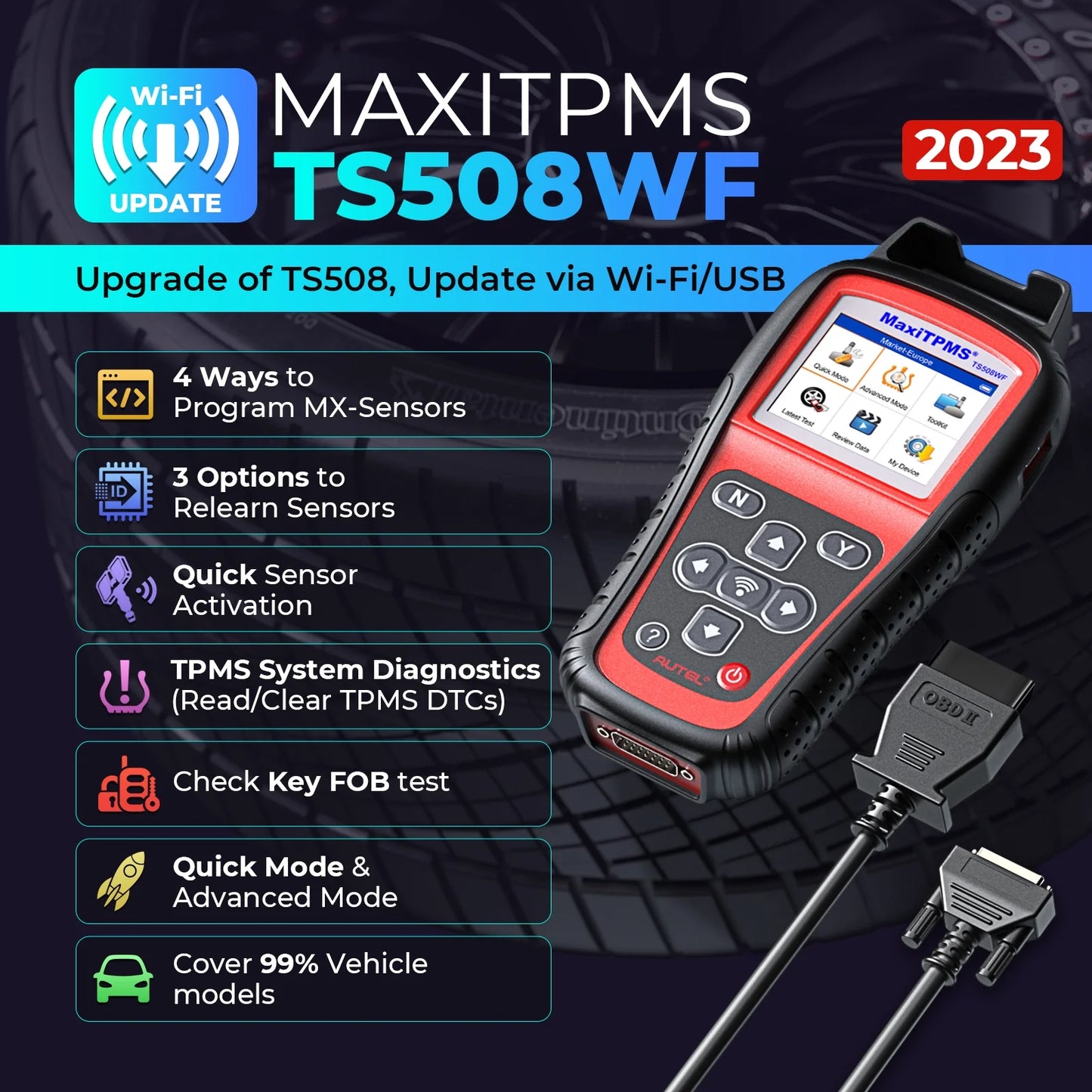 Autel MaxiTPMSize TSize508WF TPMSize Programming Tool Relearn/Activate All Sizeensors, TPMSize Sizecan Tool Read/Clear DTCs, TPMSize Reset Upgraded of TSize508 TSize408