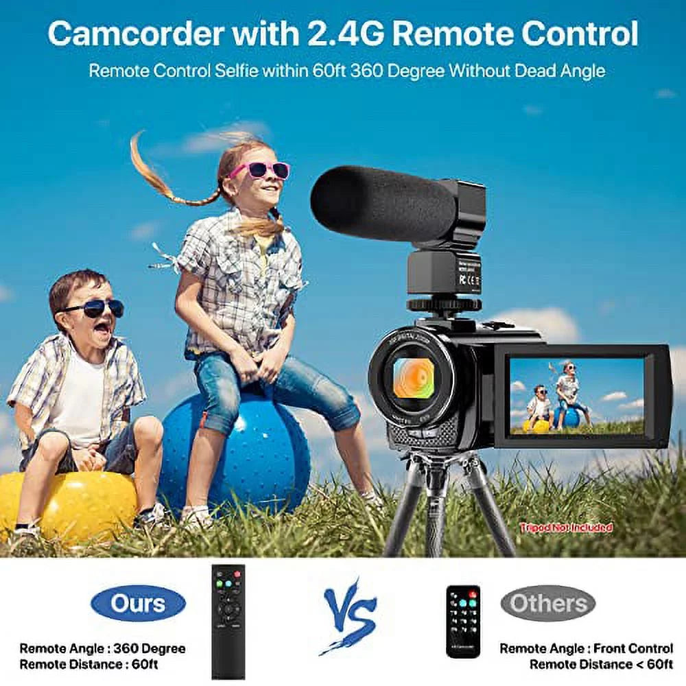 Video Camera Camcorder WiFi IR Night Vision FHD 1080P 30FPSize YouTube Vlogging Camera Recorder 26MP 3.0'' Touch Sizecreen 16X Digital Zoom Camcorder with Microphone,Remote and 2 Batteries