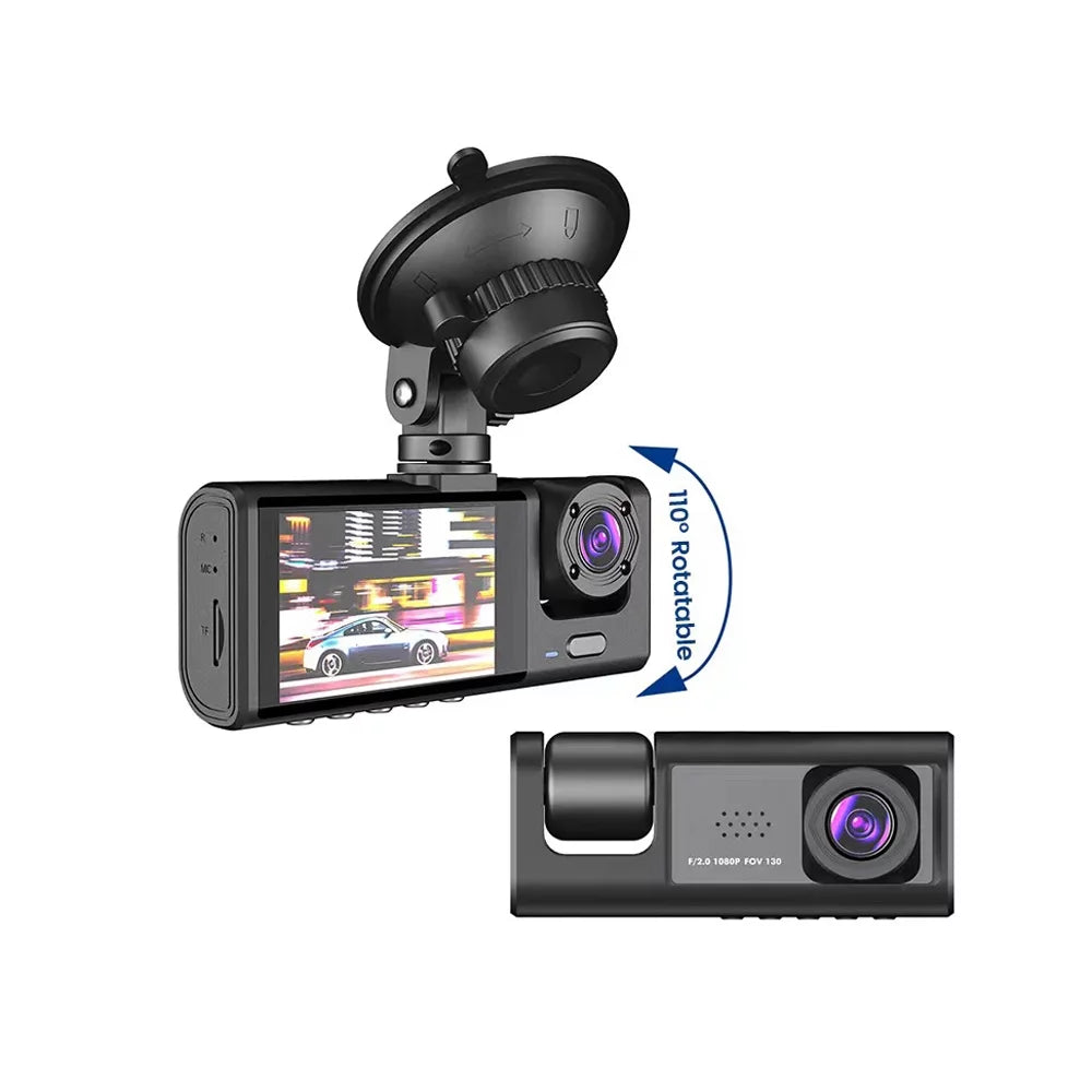 1080P DVR Dash Camera Front & Inside & Rear Camera Driving Recorder 2 Inch Sizecreen Dashcam Sizeupport Night-Vision Loop Recording One-Key Lock