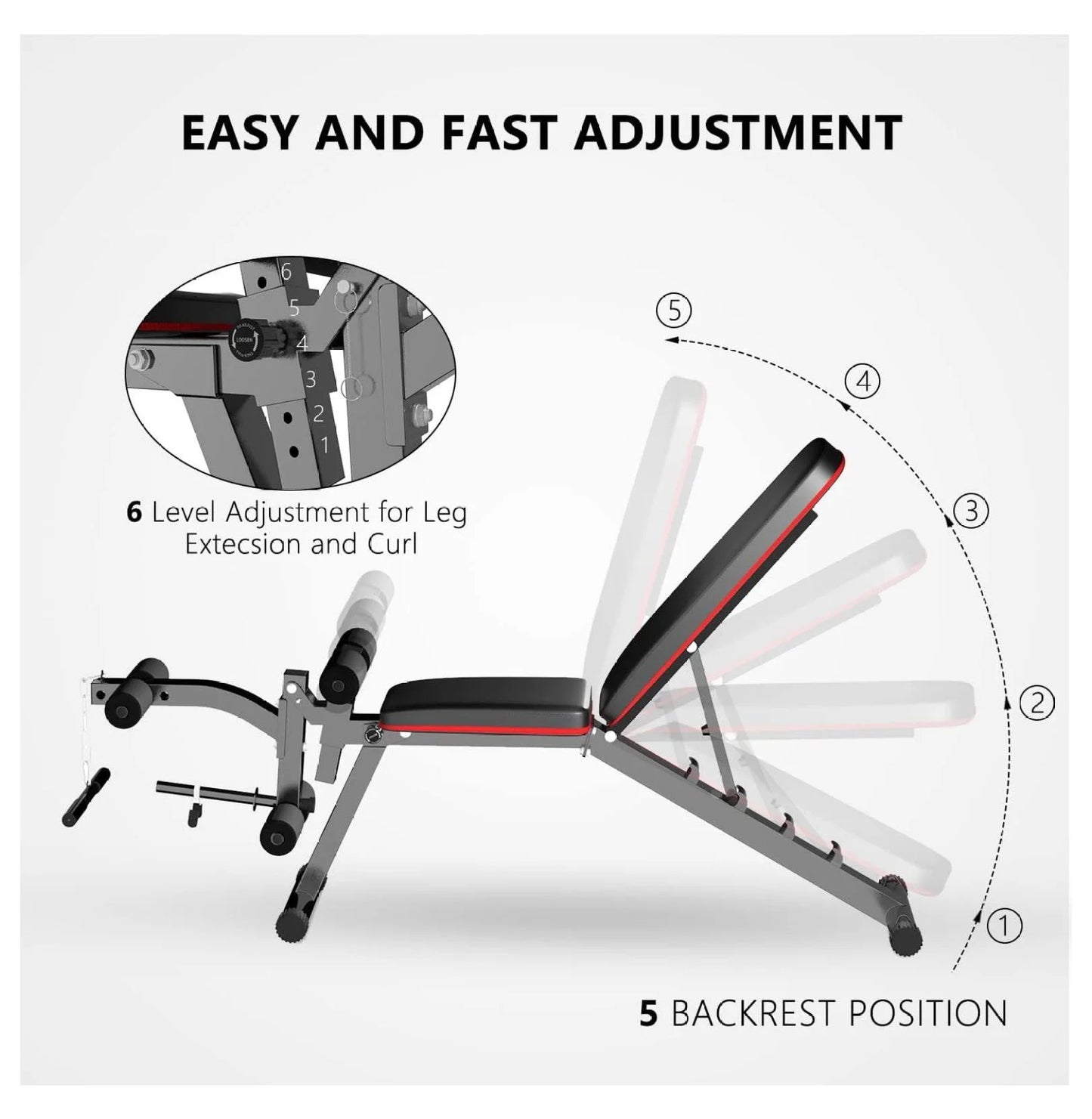 Adjustable Weight Bench Workout Bench with Leg Extension, Incline Decline Exercise Bench Sizetrength Training Equipment Home Gym