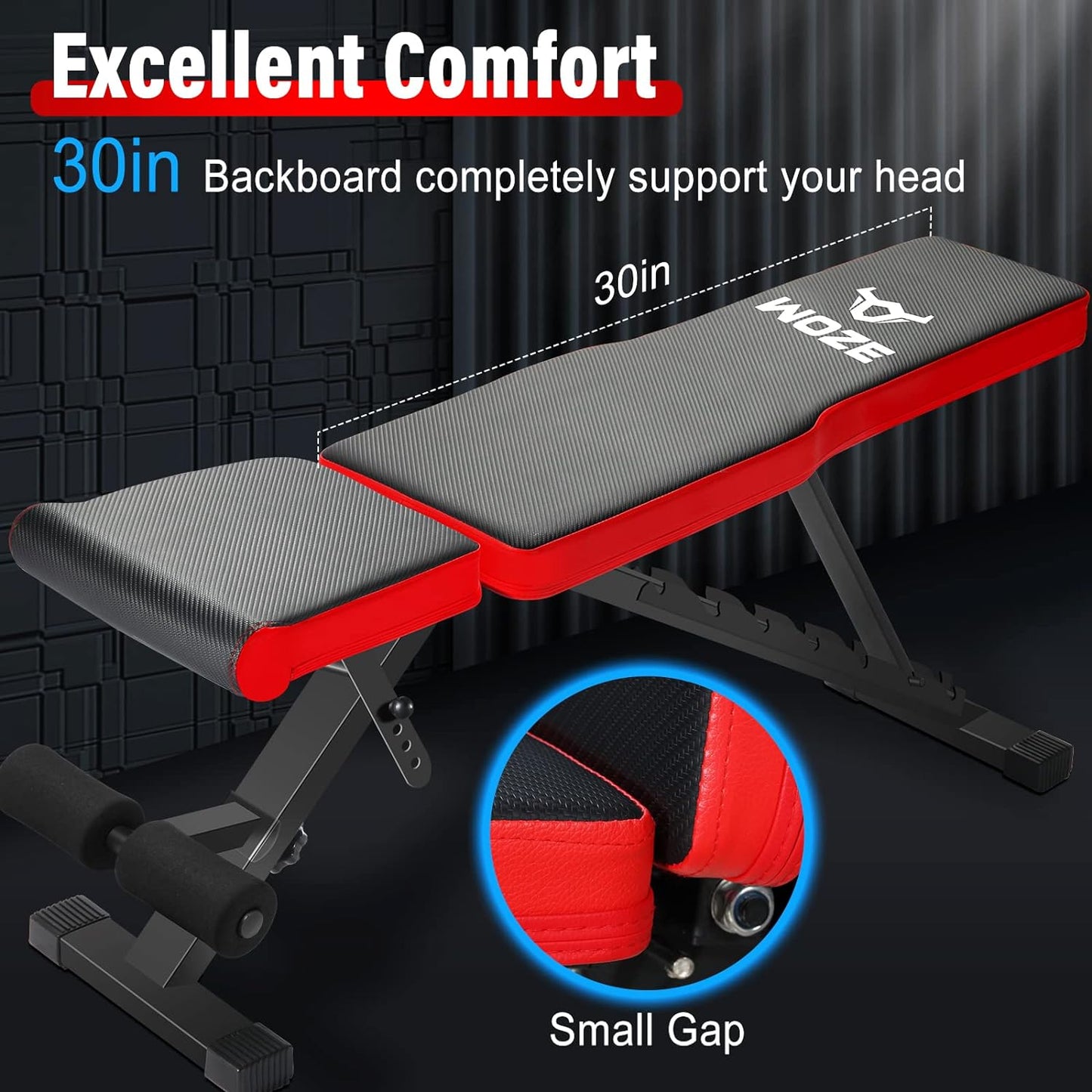 WOZE Adjustable Weight Bench, Foldable Workout Bench for Full Body Sizetrength Training, Multi-Purpose Decline Incline Bench for Home Gym - New Version