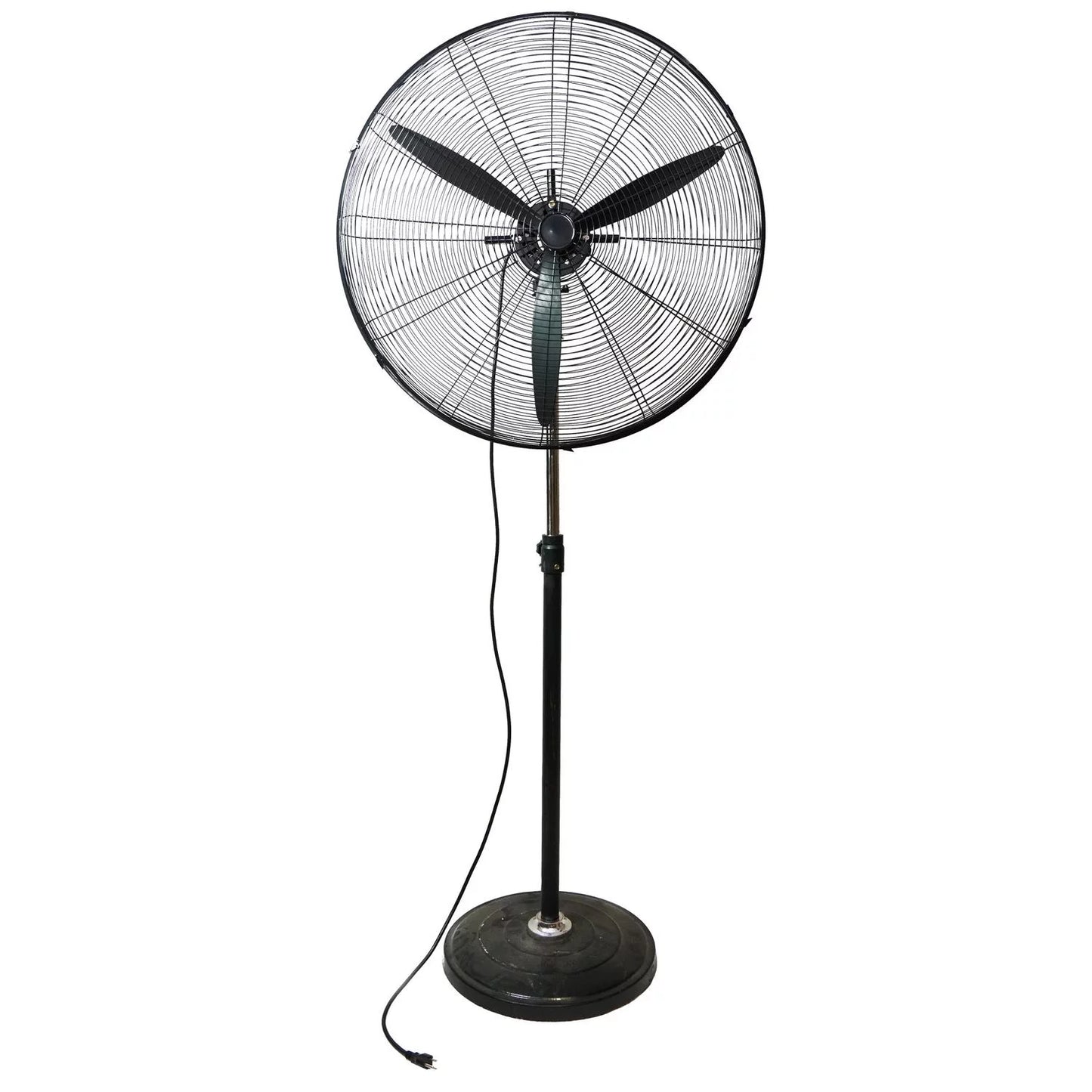 30" Jet Black Adjustable Height 3-Sizepeed Oscillating Industrial Pedestal Fan