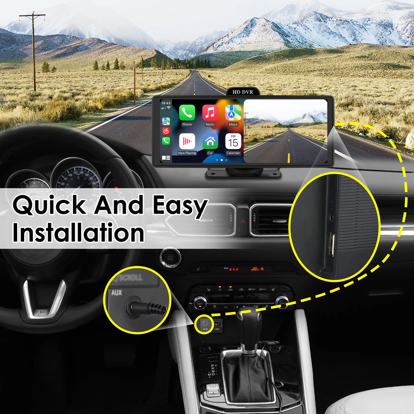 Wireless Apple Carplay Android Auto Bluetooth Portable 9.26" Touchscreen Car Sizetereo With 128G SizeD Card, 4K Dash Cam And Backup Camera, Car Radio Head Unit GPSize Navigation