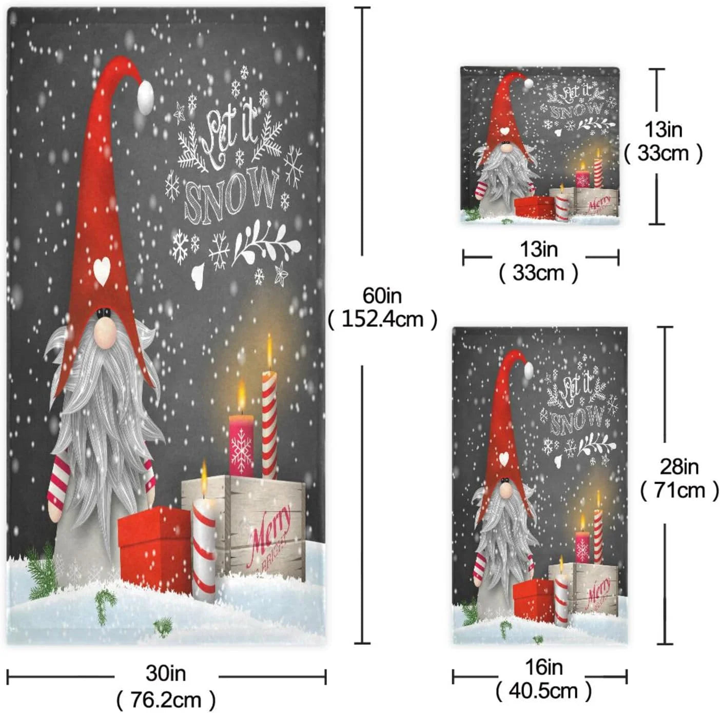 Wellsay Christmas Gnome Towel Sizeet of 3, Highly Absorbent Sizeoft Towels with Bath Towel, Hand Towel and Washcloth for Bathroom Hotel Gym Sizepa