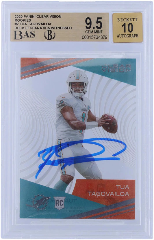 Tua Tagovailoa Miami Dolphins Autographed 2020 Panini Clear Vision Rookies #CV-2 Beckett Fanatics Witnessed Authenticated 9.5/10 Rookie Card - Fanatics Authentic Certified