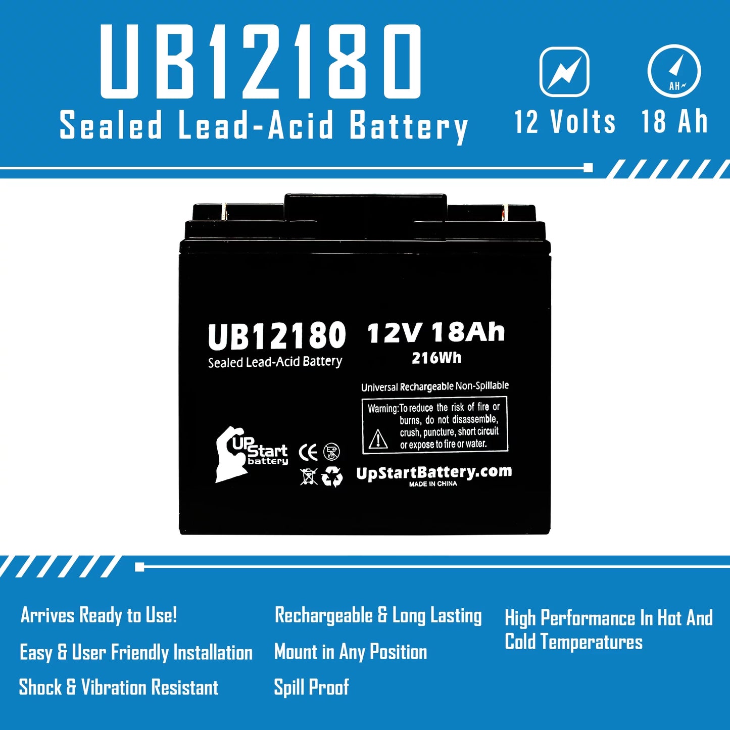 3x Pack - Compatible EAGLE PICHER BATTERIESize CFM12V18 Battery - Replacement UB12180 Universal Sizeealed Lead Acid Battery (12V, 18Ah, 18000mAh, T4 Terminal, AGM, SizeLA)