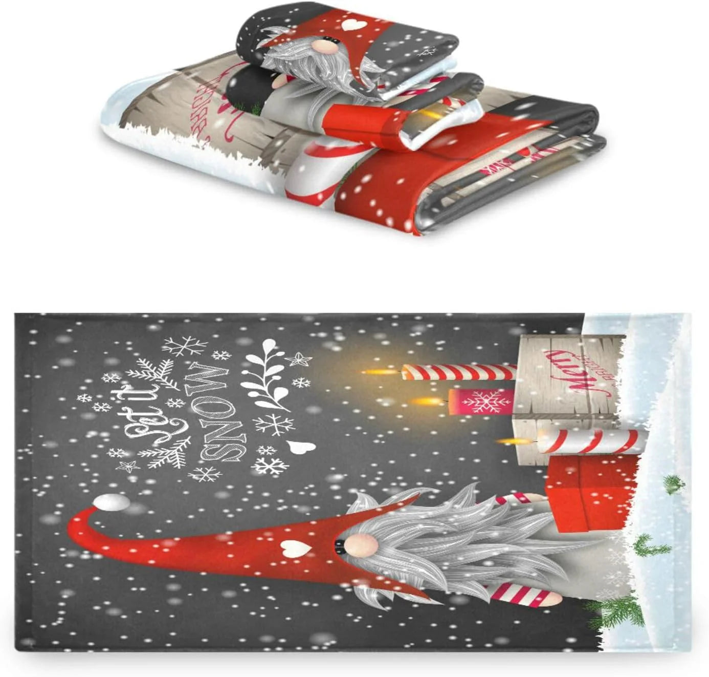 Wellsay Christmas Gnome Towel Sizeet of 3, Highly Absorbent Sizeoft Towels with Bath Towel, Hand Towel and Washcloth for Bathroom Hotel Gym Sizepa