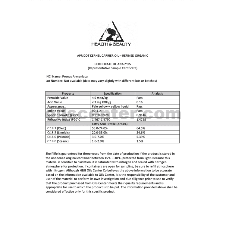 Apricot Kernel Oil Refined Organic Carrier Cold Pressed 100% Pure  64 oz