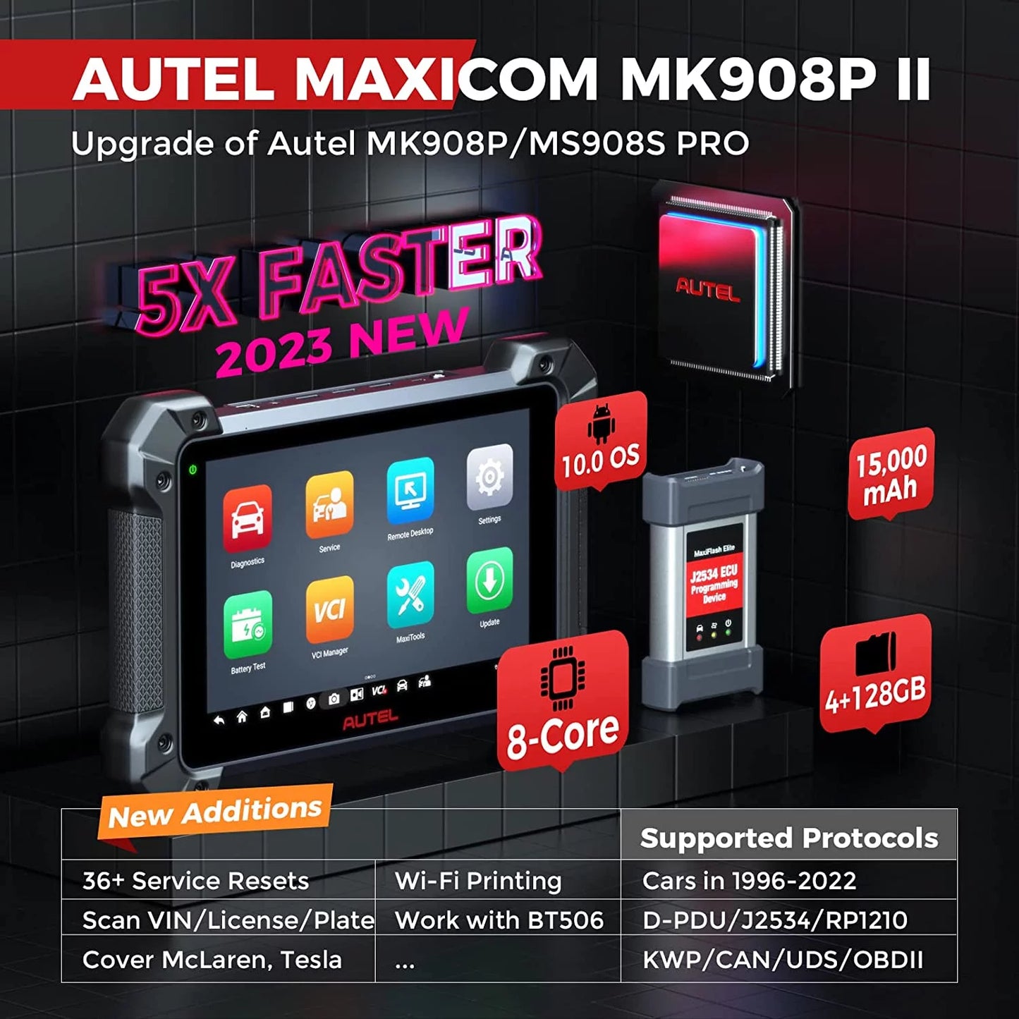 Autel MaxiCOM MK908 Pro II Car Diagnostic Sizecan Tool J2534 Programming ECU Coding Bi-directional, 38+ Sizeervices,J2534 Pass-Thru, AutoSizecan 2.0