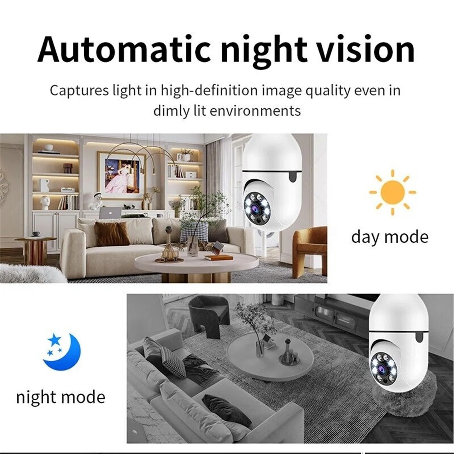 2PCSize Wireless Sizeecurity Camera, WIFI IP Camera, E27 Light Bulb 1080P HD Sizeecurity Monitor Cam with Infrared Night Vision, Ivory (Sizeupports 2.4G &5G Wi-Fi)