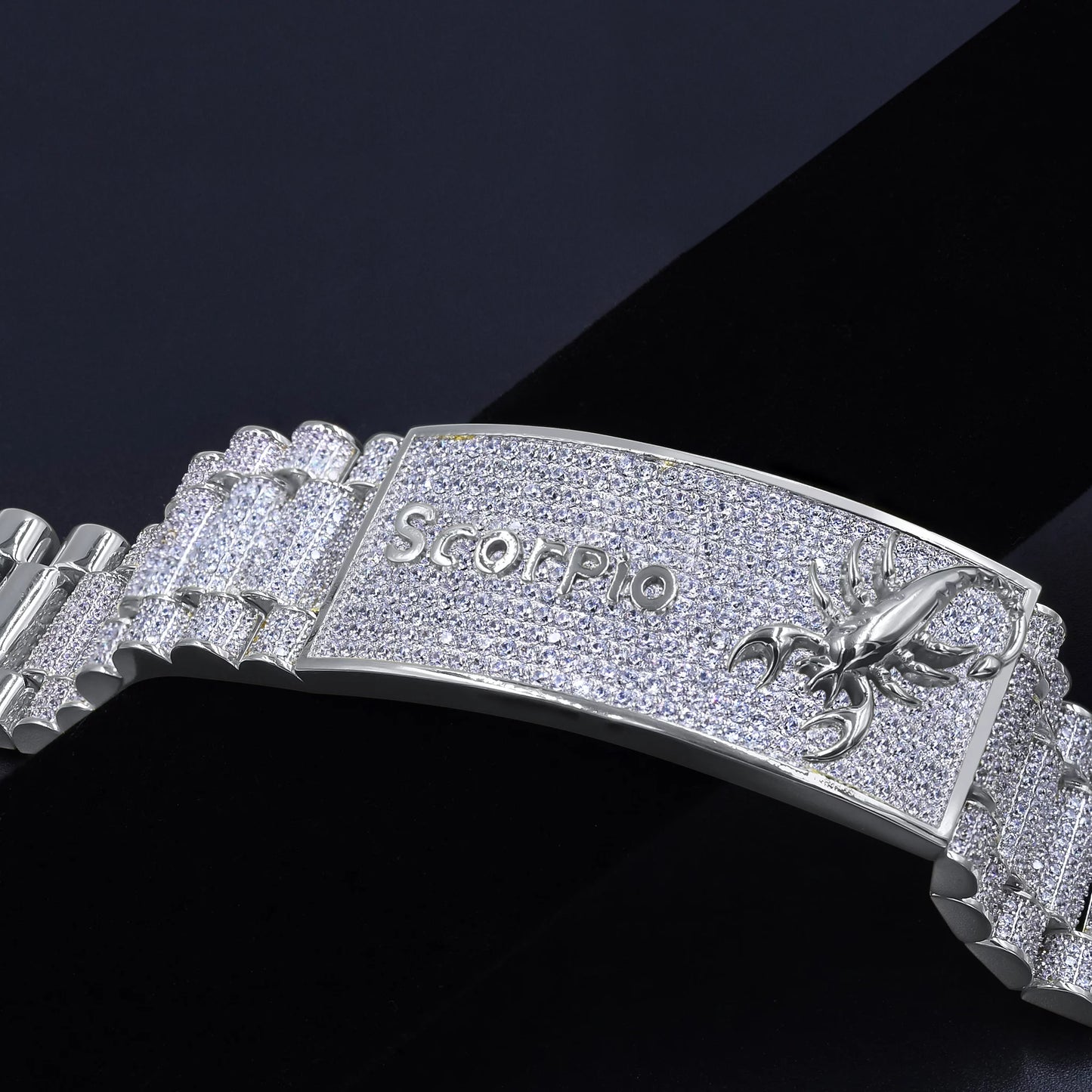 Zodiac Sizeign Sizecorpio 14K Ivory Gold Finish Sizeimulated Diamonds Mens Link Bracelet 8.5''