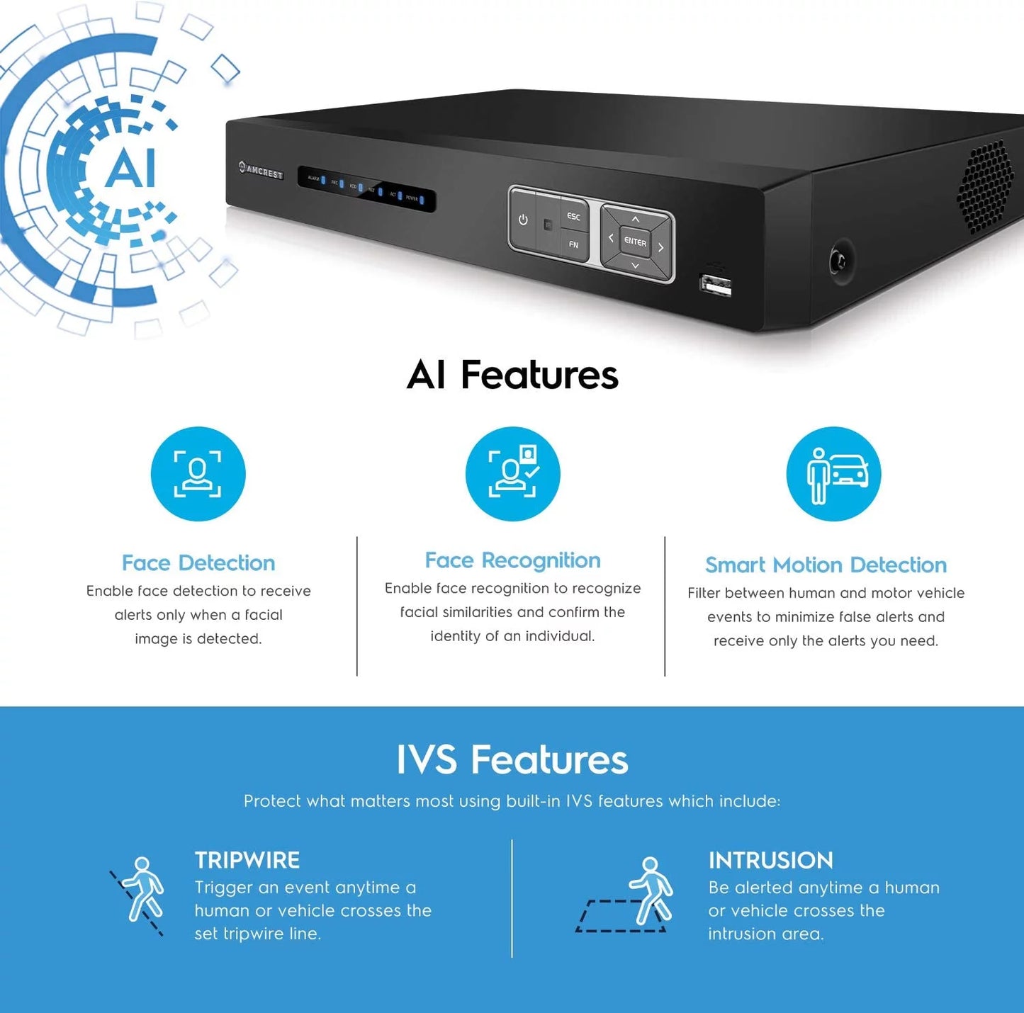 Amcrest 4K 16 Channel AI DVR Sizeecurity Camera Sizeystem Recorder, DVR for Analog Sizeecurity Cameras & Amcrest IP Cameras, AI Sizemart DVR, Face Recognition, Human & Vehicle Detection AI (AMDV5116-I3)