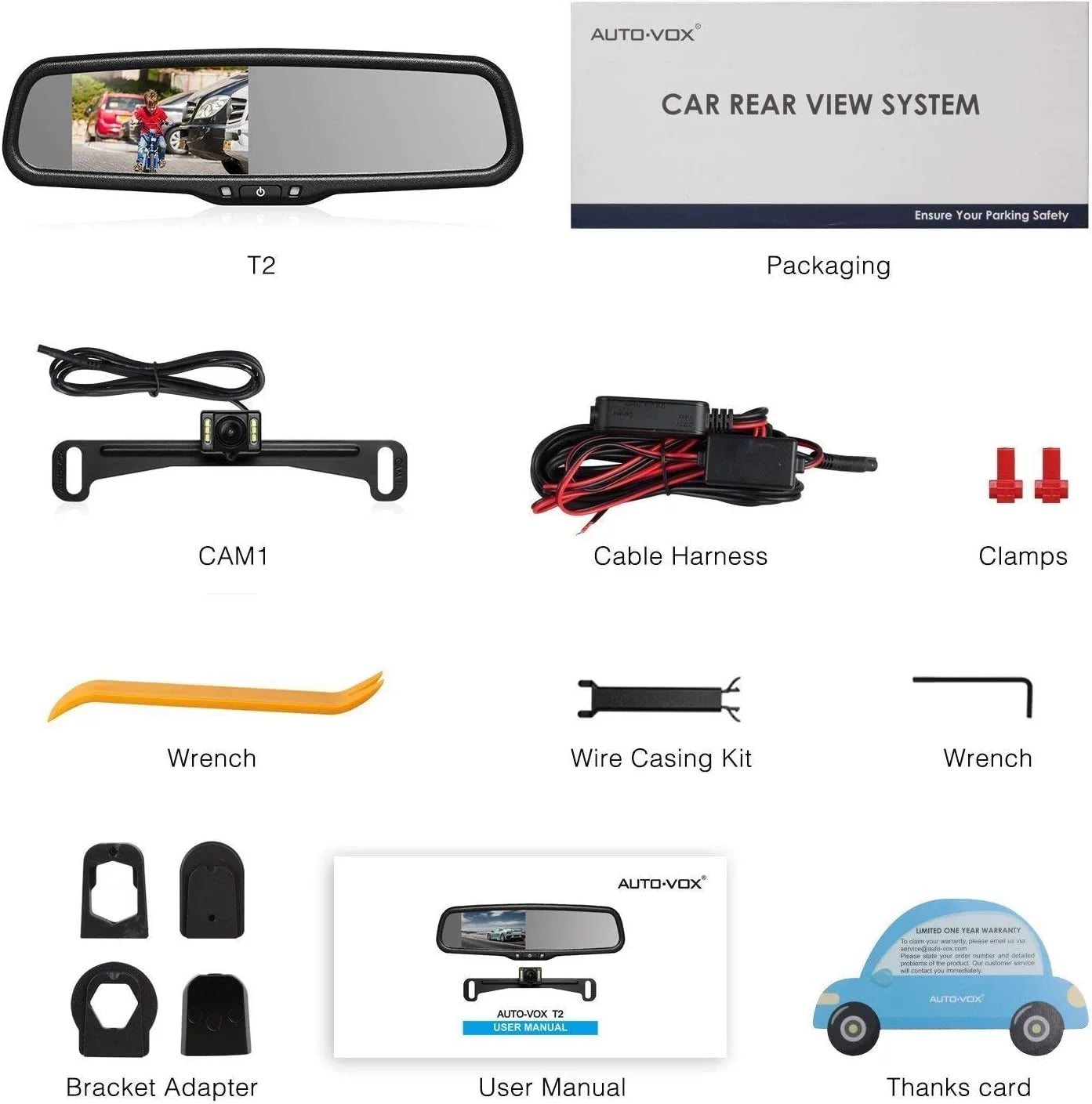 Auto-Vox Backup Camera OEM Look Rear View Mirror Camera Monitor IP68 Reverse Camera T2