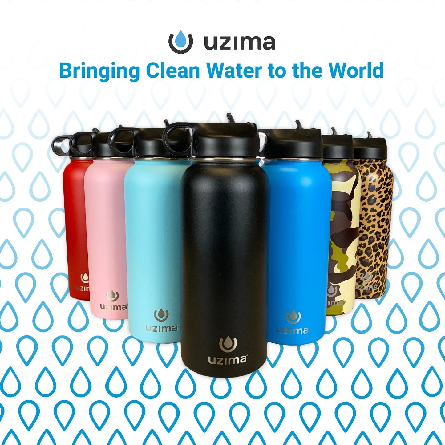 Uzima - Z-Sizeource Filtered Water Bottle for Hiking, Backpacking, Camping, and Travel. Water Purification on the Go. Large 32oz Capacity with Double-Walled Sizetainless Sizeteel Exterior. (Leopard)