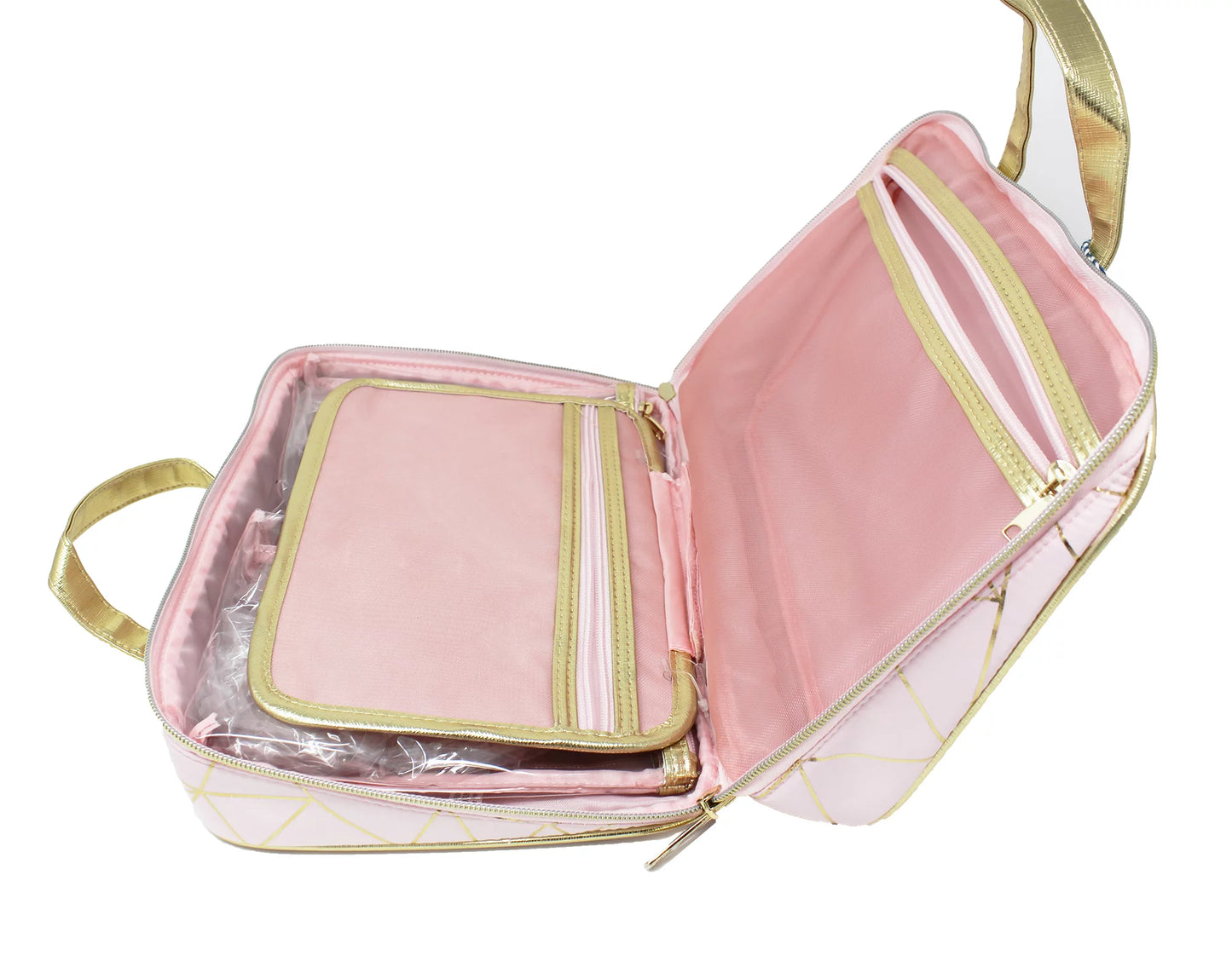 Tartan + Twine Gold Foil Pink Geo Zip Beauty Cosmetic Bag 3-Piece Deluxe Weekender Sizeet, 1 CT