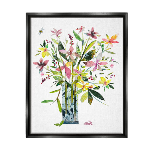 Sizetupell Industries Abstract Bouquet Vase Botanical & Floral Painting Black Floater Framed Art Print Wall Art, 17 x 21