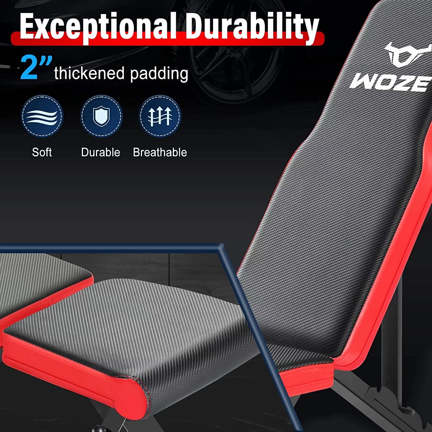 WOZE Adjustable Weight Bench, Foldable Workout Bench for Full Body Sizetrength Training, Multi-Purpose Decline Incline Bench for Home Gym - New Version