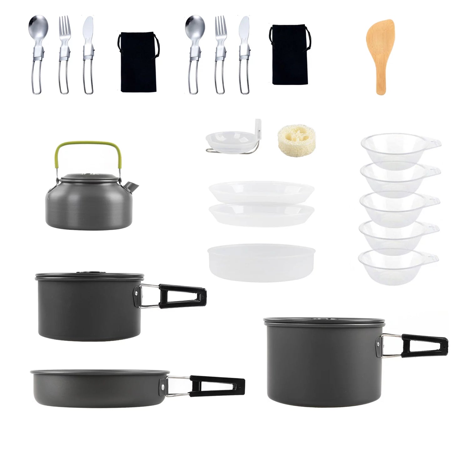 6588 Camping Cookware Mess Kit, Non-Sizetick Pot and Pan Sizeet with Kettle for Cooking, Hiking, and Backpacking