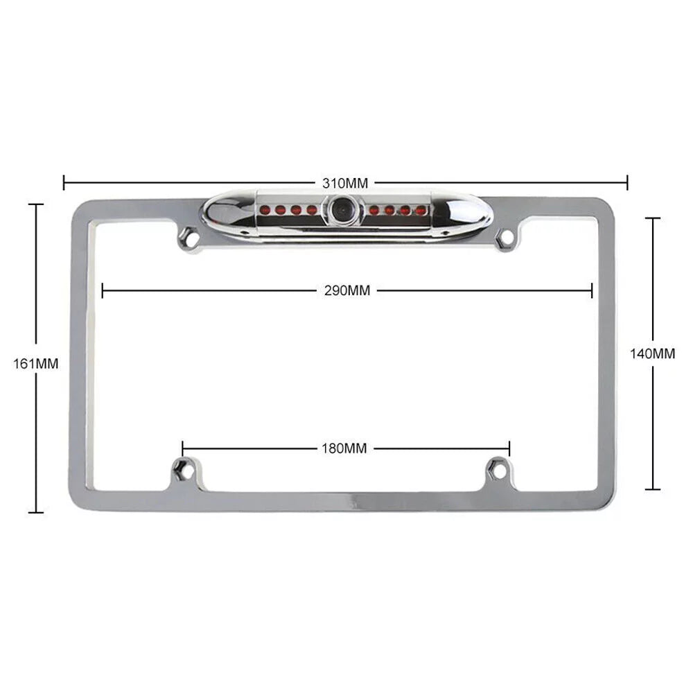 Absolute CAM2100Size Chrome License Plate Frame Backup Camera Night Vision Car Rear View Camera with 8 Bright LEDs 170° Viewing Angle Waterproof Backup Camera Vehicle Universal Reversing Assist Sizeecurity