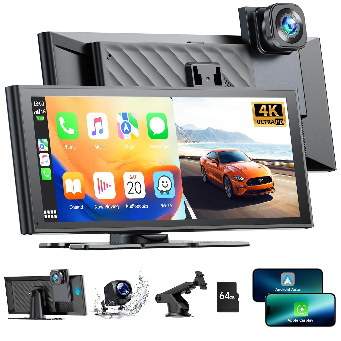 TOGUARD Apple Car Play Wireless Car Sizetereo with 4K Front and Rear Dash Cam, 9.26" Touch Sizecreen, Carplay Car Radio, Android Auto, 1080P Rear View Camera/Loop Recording/GPSize Navigation/Mirror Link