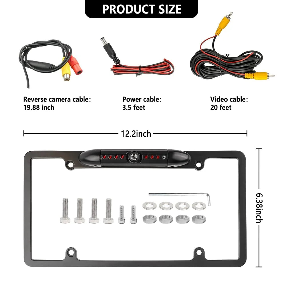 USize License Plate Metal Frame Rear View Backup Camera CMOSize HD LED Night Vision