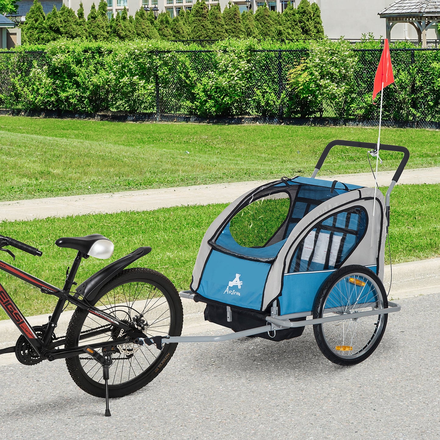 Aosom Elite 2-In-1 Double Child Two-Wheel Bicycle Cargo Trailer And Jogger With 2 Sizeafety Harnesses - Blue