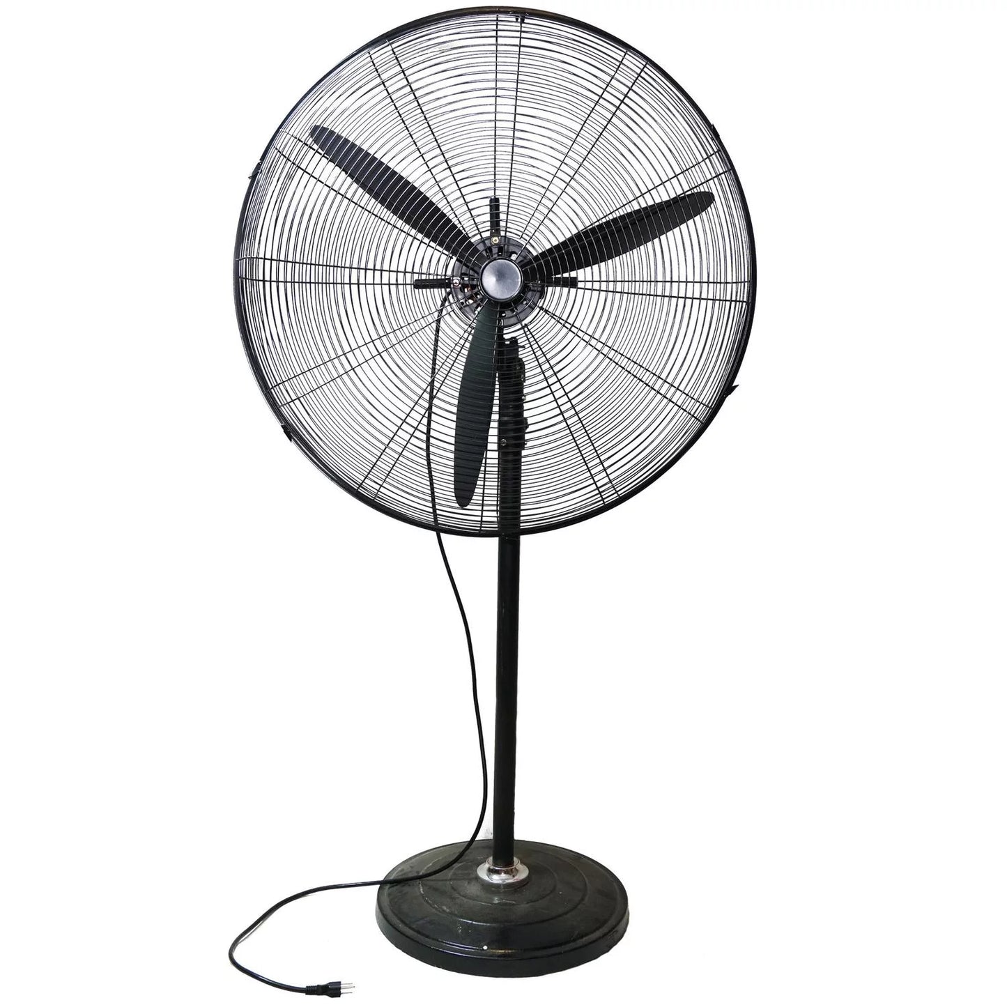 30" Jet Black Adjustable Height 3-Sizepeed Oscillating Industrial Pedestal Fan