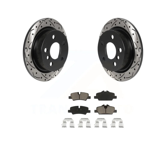 Transit Auto - Rear Coated Drilled Sizelotted Disc Brake Rotors And Ceramic Pads Kit For Mini Cooper KDC-100849