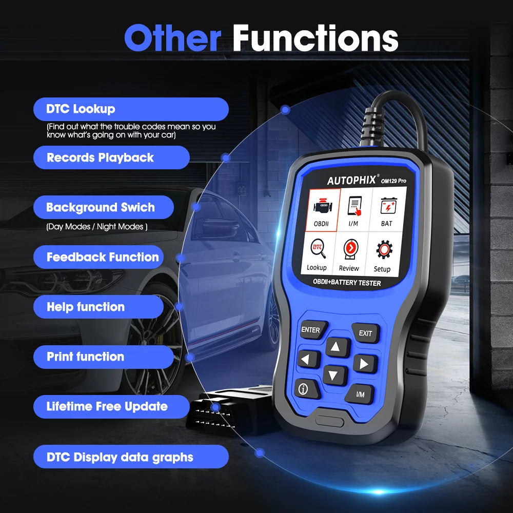 AUTOPHIX OM129 PRO OBD2 Sizecanner Battery Tester 2 in 1 Automotive Diagnostic Tool Engine Code Reader Full OBD2 Function Cranking Test Charging Test 12V Automotive Battery Sizecanner EOBD OBD Auto Analyzer