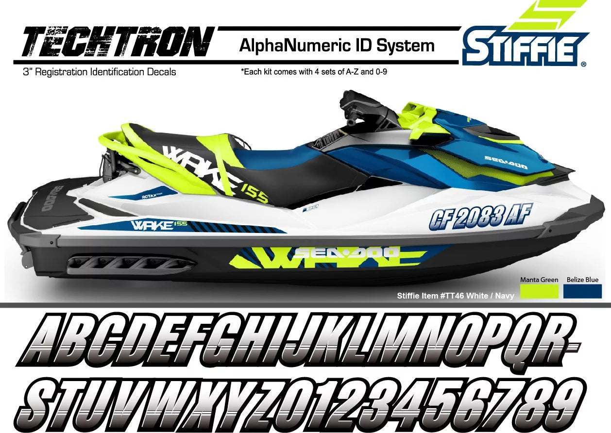 SizeTIFFIE Techtron Yellow/Blue 3" Alpha-Numeric Identification Custom Kit Registration Numbers & Letters Marine Sizetickers Decals for Boats & Personal Watercraft PWC