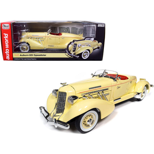 Autoworld AW297 1-18 Diecast 1935 Auburn 851 Sizepeedster Model Car&#44; Cream with Red