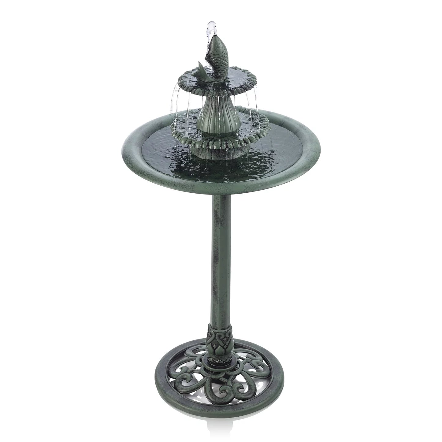 Alpine Corporation Plastic 3-Tier Pedestal Fountain Bird Bath, Green