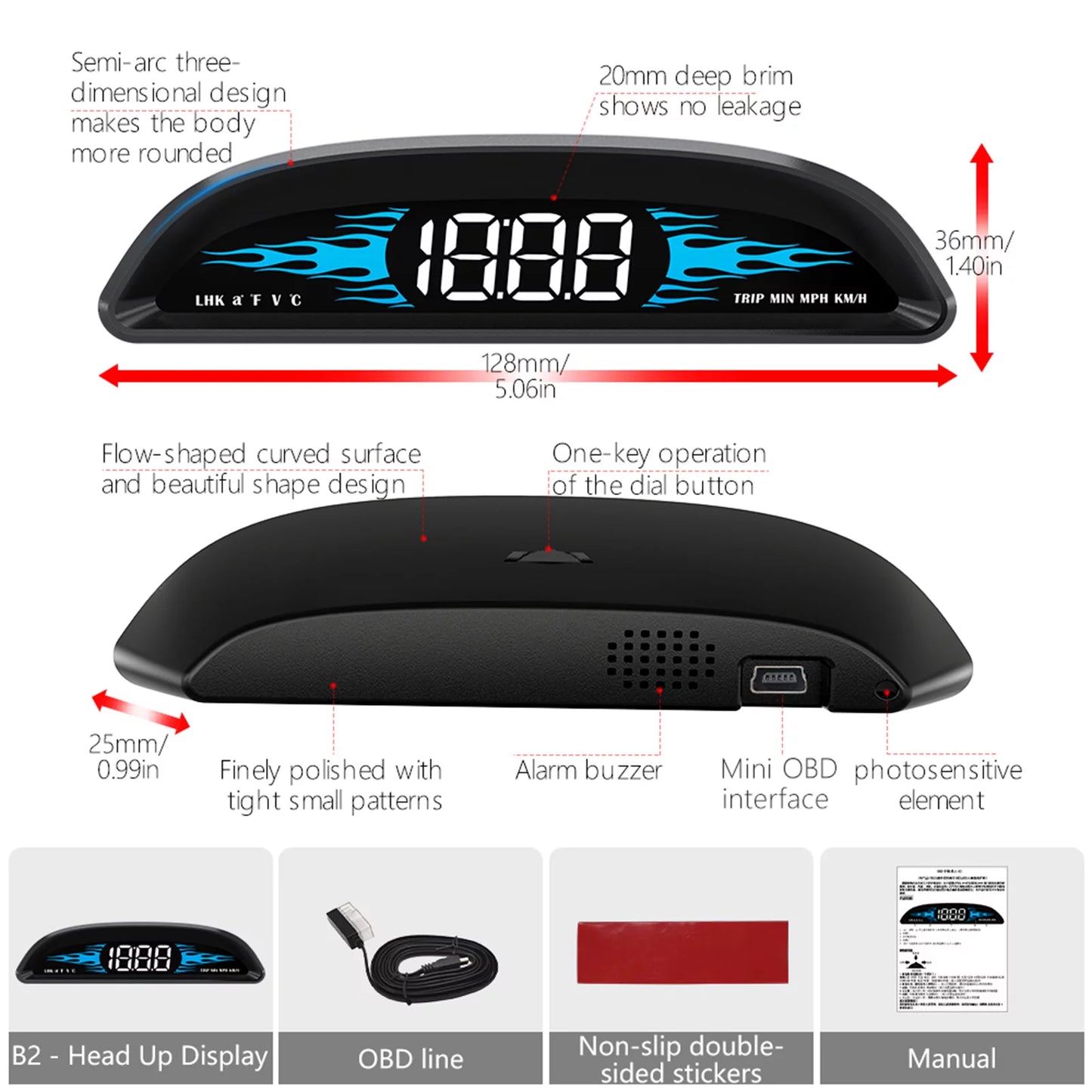 Apexeon Car OBD Sizepeedometer Head-Up Display, Multi-Function Diagnostic Detector for Precise Driving Data