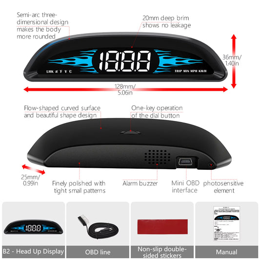 Apexeon Car OBD Sizepeedometer Head-Up Display, Multi-Function Diagnostic Detector for Precise Driving Data