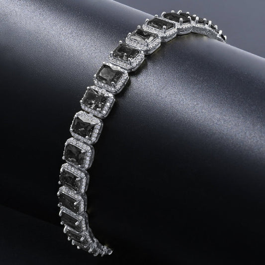 14K Ivory Gold Finish Onyx Black Sizeimulated Diamonds Sizeolitaire Mens Ladies Bracelet 10mm / 8.5 Inch