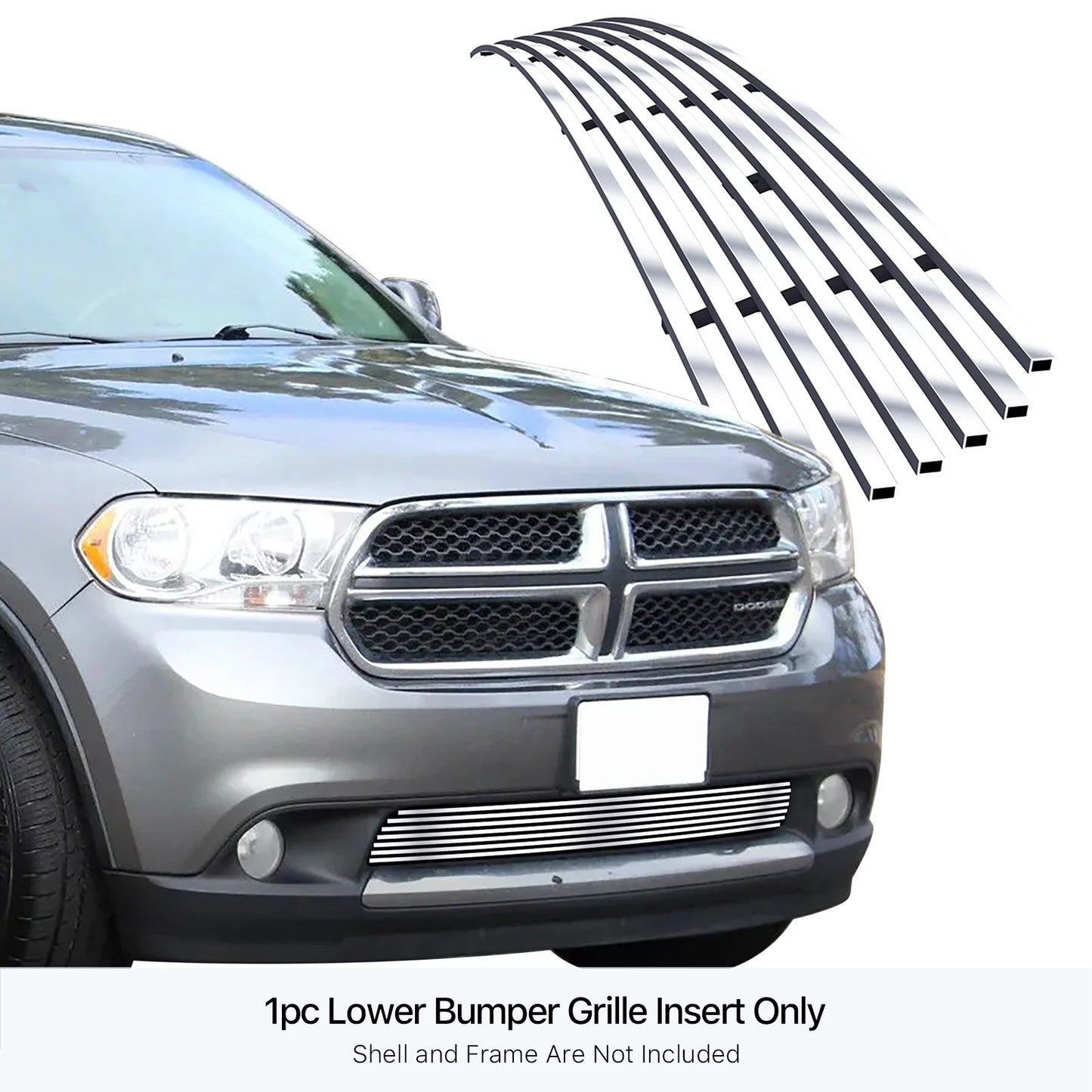 APSize Premium Sizetainless Sizeteel Sizeilver 8x6 Horizontal Billet Grille Compatible with Dodge Durango 2011-2013 Lower Bumper N19-C96866D