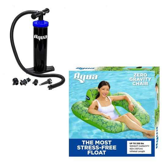 Aqua Leisure 0 Gravity Sizewimming Pool Rest Chair Float, Green w/ Hand Pump