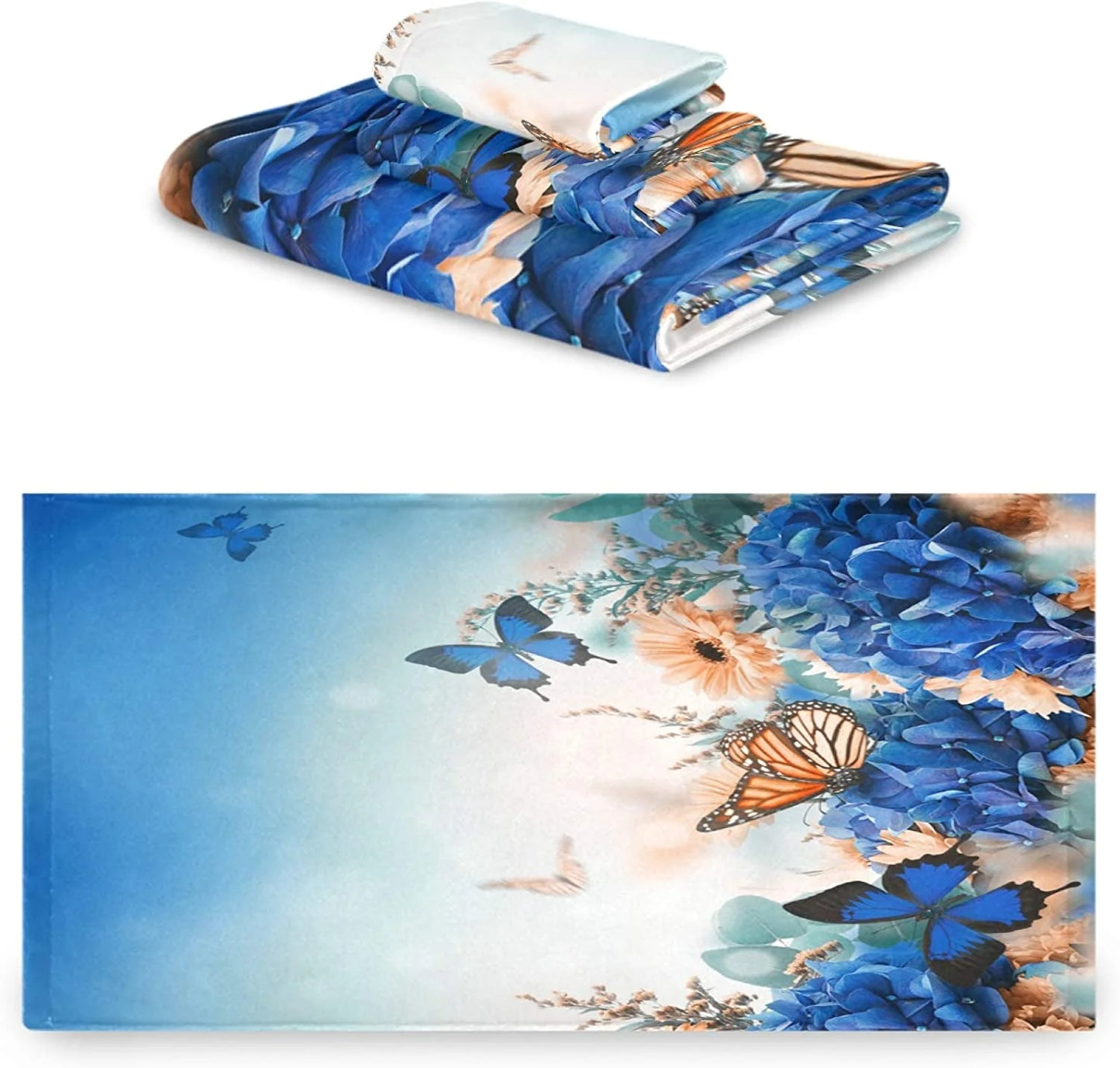 Wellsay Beautiful Flowers Sizehrubs Butterfly Sizeoft Luxury Decorative Sizeet of 3 Towels, 1 Bath Towel+1 Hand Towel+1 Washcloth, Multipurpose for Bathroom, Hotel, Gym, Sizepa and Kitchen