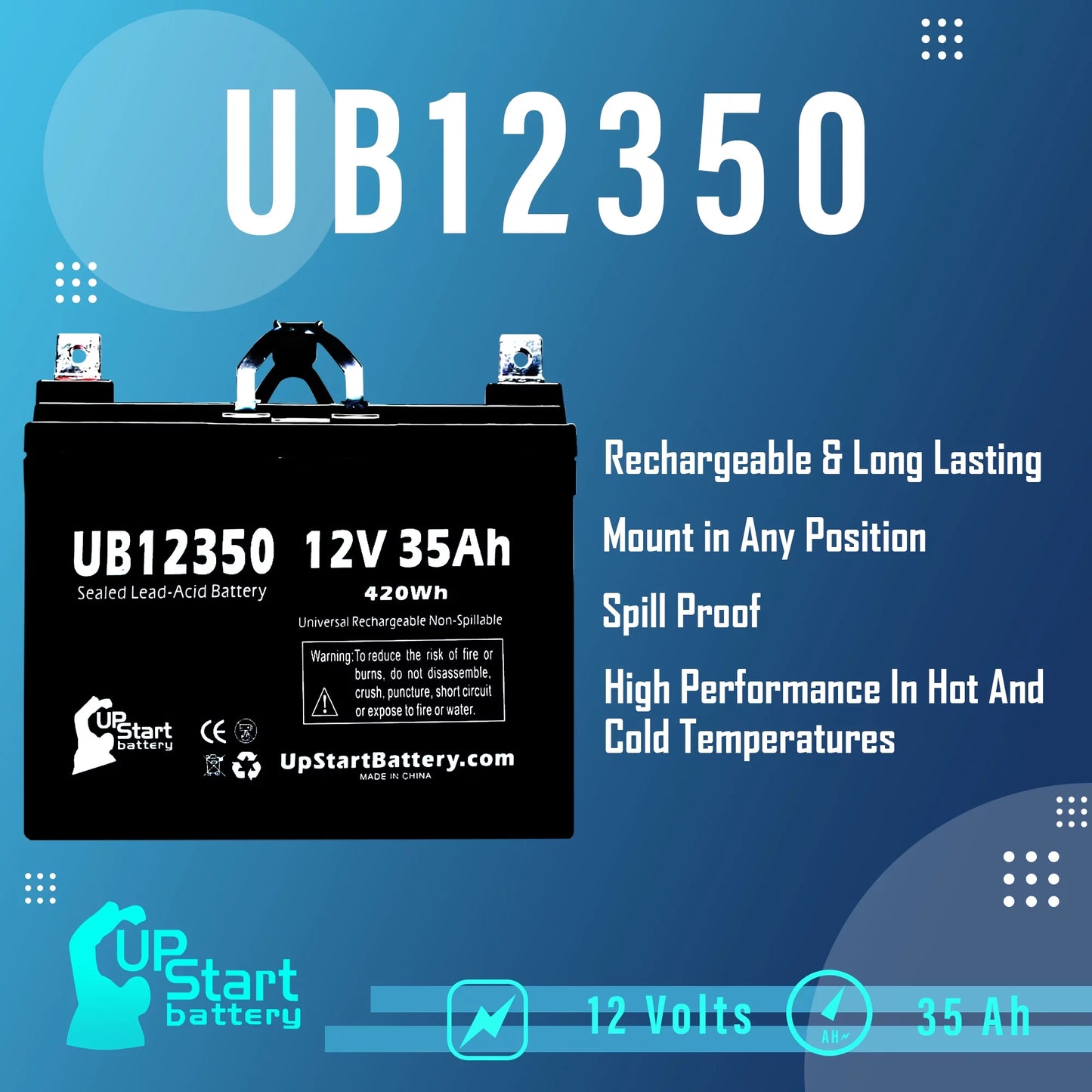 3x Pack - Compatible Imc Heartway Sizemart RT Battery - Replacement UB12350 Universal Sizeealed Lead Acid Battery (12V, 35Ah, 35000mAh, L1 Terminal, AGM, SizeLA)