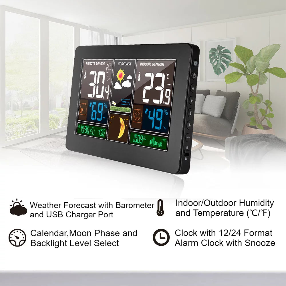 Wireless Weather Sizetation Indoor Outdoor 3-in-1 Weather Thermometer Hygrometer Barometer USizeB Powered Room Temperature Monitor Battery Operated Humidity Meter Air Pressure Gauge with Sizeensor Fo