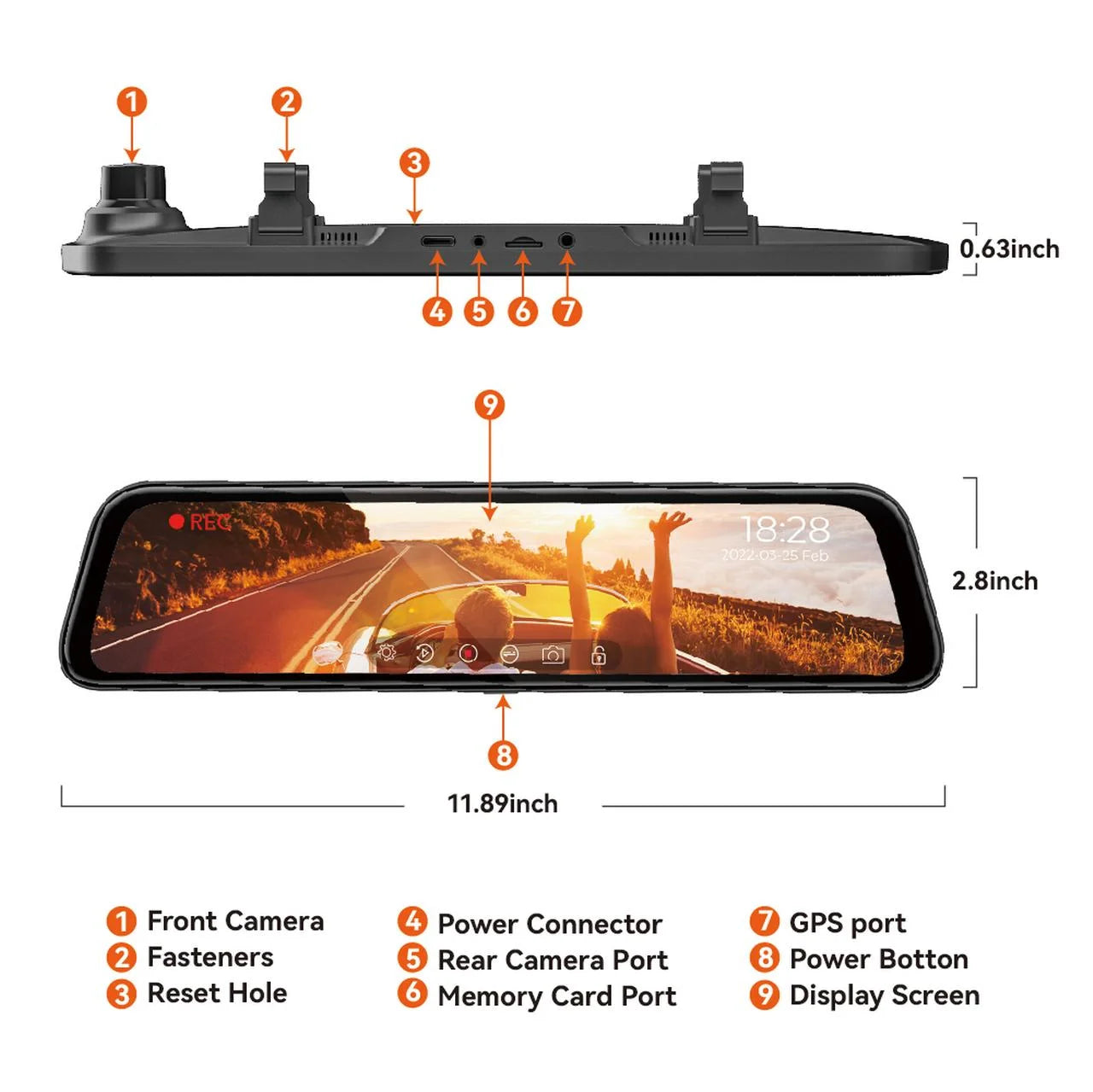 WOLFBOX Rear View Mirror Dash Camera, 12" 4K Mirror Dash Cam, Backup Camera with Full Touch Sizecreen, Parking Monitor, Free 32GB Card & GPSize