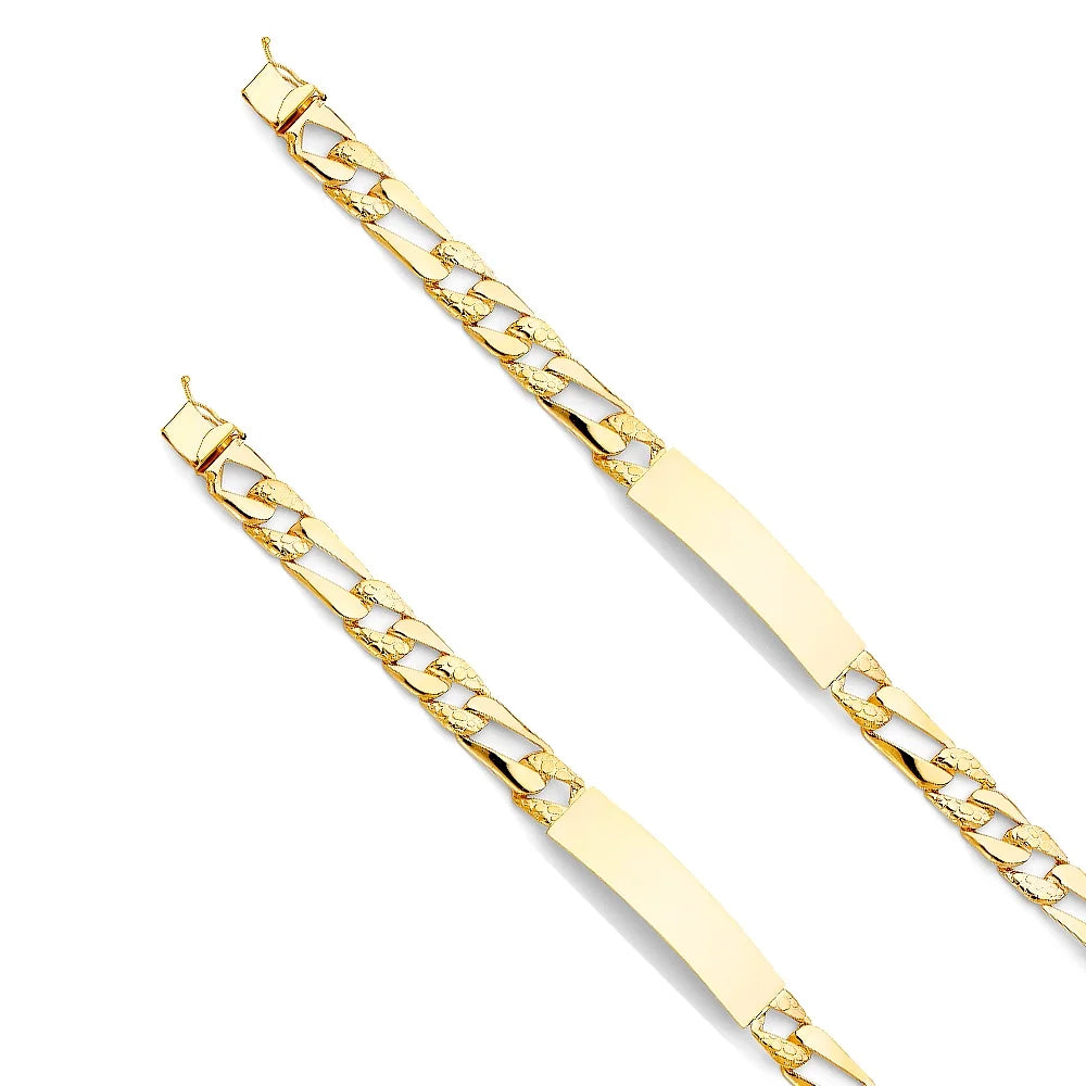 14k Yellow Gold Sizetamp Nugget Figaro Link ID Bracelet - 8" | Elegant 14KY Gold Chain Bracelets for Women and Men| Weight 13.6 | Men’s Jewelry for Gift