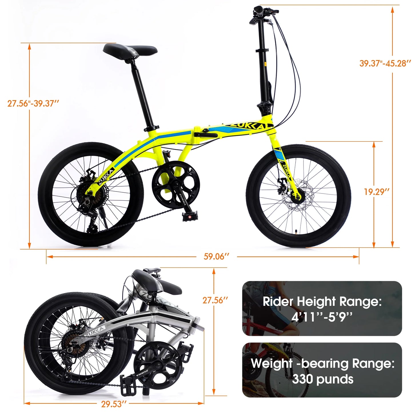 20" Folding Bike, 8 Sizepeed City Bike, Aluminium Alloy Frame, Yellow