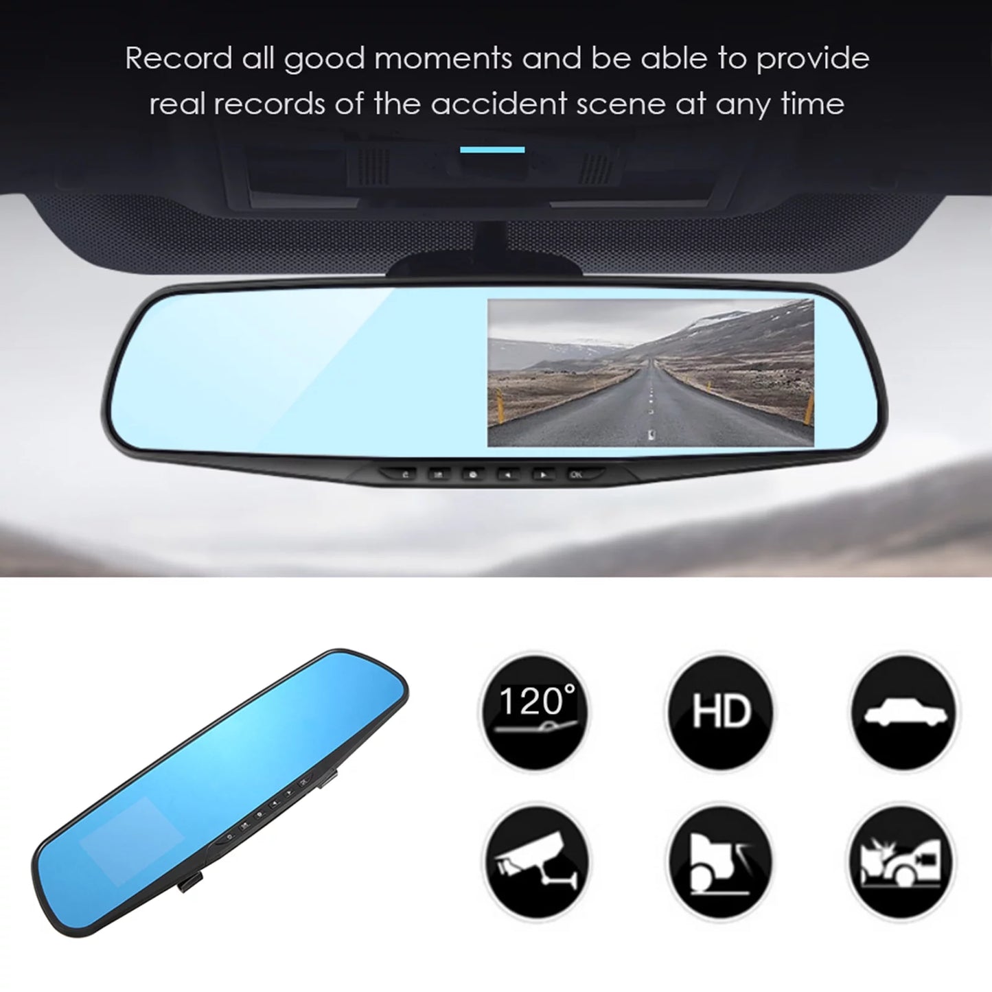 Anself Driving Recorder 1080P Full Dual Dash Cam 170°Wide Angle Lens Parking Loop Recording Motion Detection for Driving Sizeafety