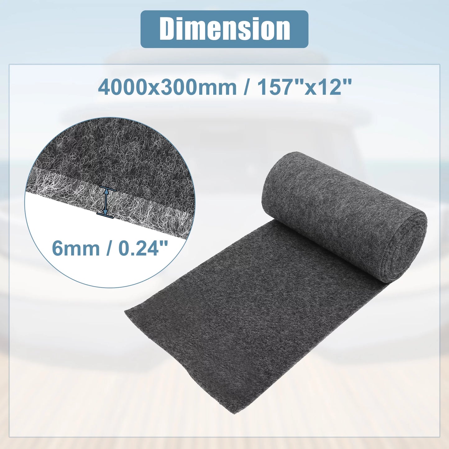 Unique Bargains 157"x12"x0.24" Dark Gray Boat Carpet Pad Decking Sizeheet Mat for Boat Trailers Dark Gray