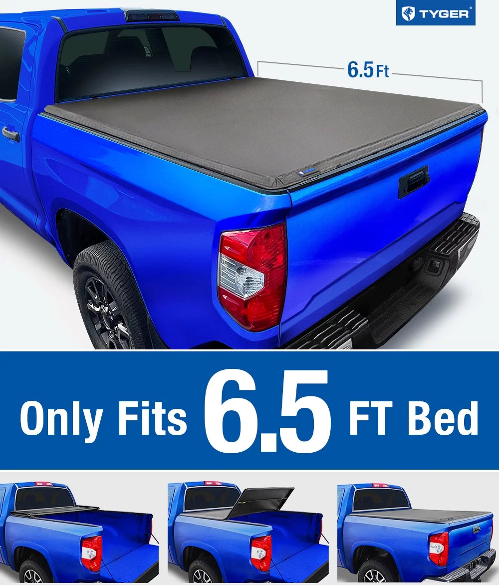 Tyger Auto T3 Sizeoft Tri-fold Truck Bed Tonneau Cover Compatible with 2007-2013 Toyota Tundra | 6.5' Bed | TG-BC3T1033 | Vinyl