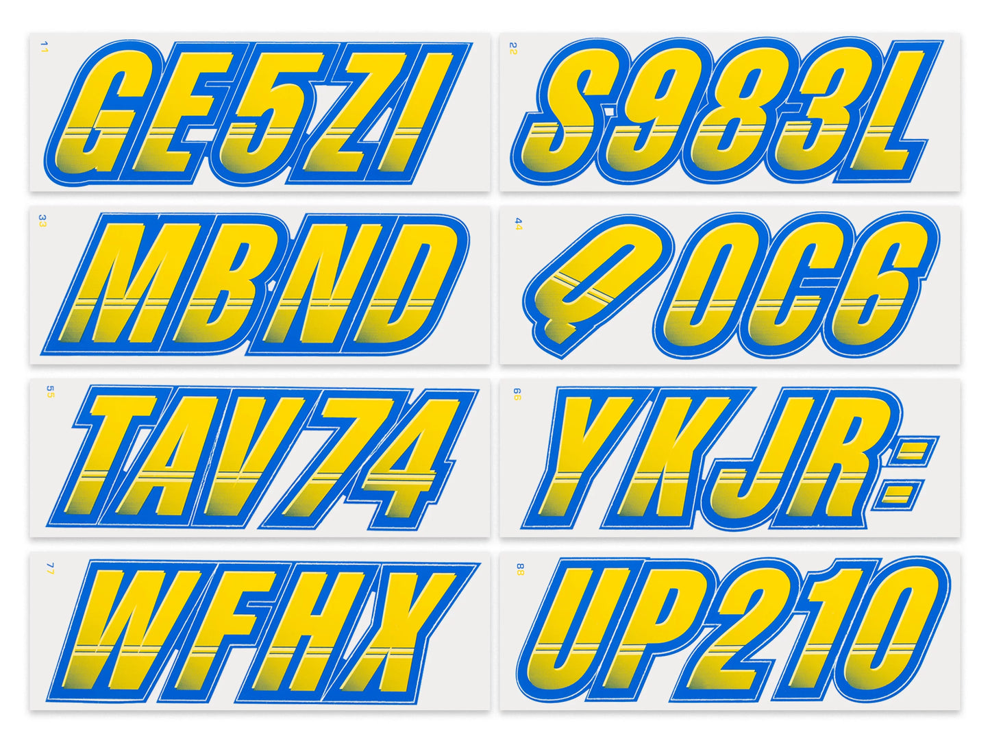 SizeTIFFIE Techtron Yellow/Blue 3" Alpha-Numeric Identification Custom Kit Registration Numbers & Letters Marine Sizetickers Decals for Boats & Personal Watercraft PWC