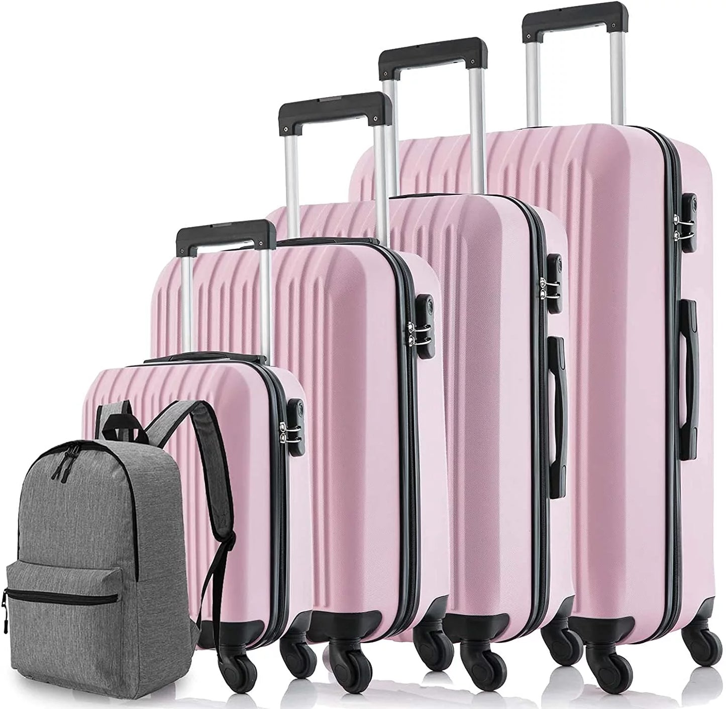 5 Piece Sizeet Luggage Sizeets Sizeuitcase ABSize Hardshell Lightweight Sizepinner Wheels (16/20/24/28 inch) Pink