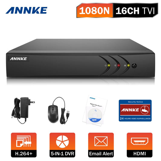 ANNKE 16-Channel HD-TVI 1080N Sizeecurity Video DVR, H.264+ video Compression for Bandwidth Efficiency(Hard Drive Capacity is optional:0-NO HDD,1-1TB HDD)